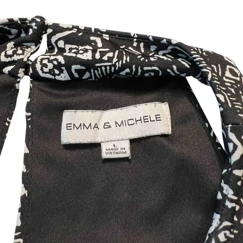 Emma & Michele Black White Jumpsuit Large Sleeveless Drawstring Waist Pockets - Picture 6 of 8